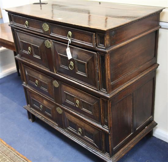 An early 18th century oak chest, W.3ft 8in. D.2ft H.3ft 10in.